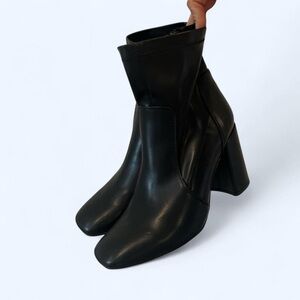 Madden Girl Black Sculpted Block-Heel Ankle Boots